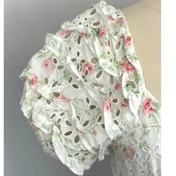 🎀 LoveShackFancy Clementine Floral Eyelet Ruffle Tiered Midi Dress 16 XL - Picture 12 of 16